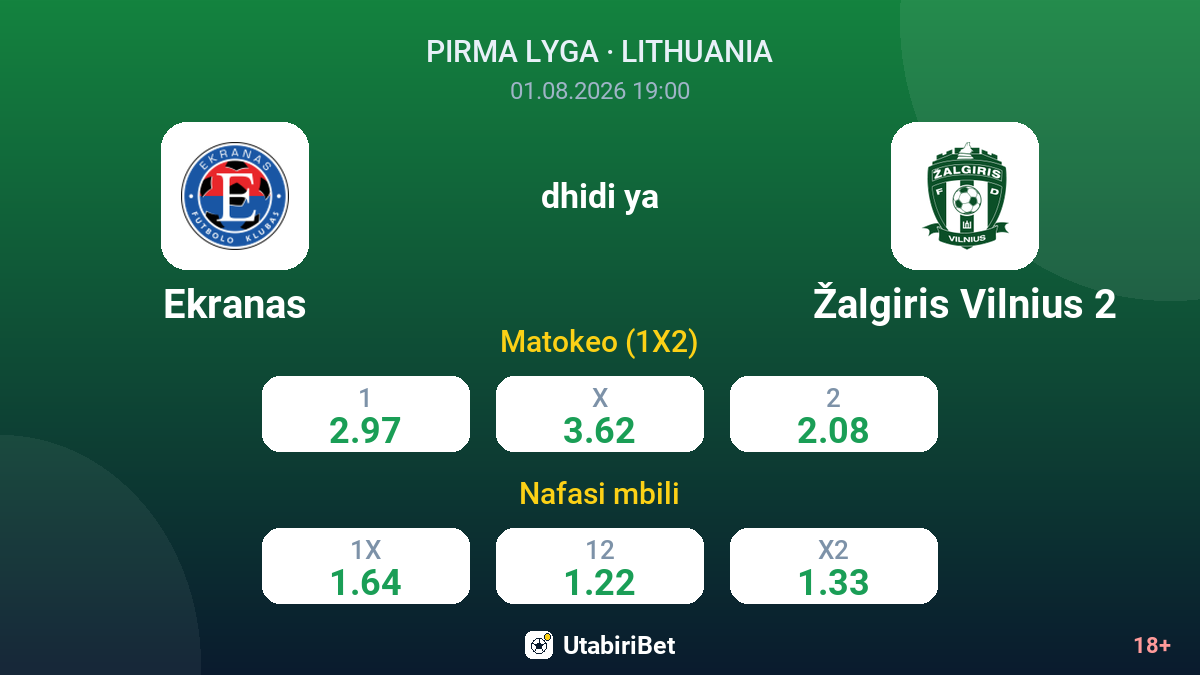 Ekranas vs Žalgiris Vilnius 2 — odds