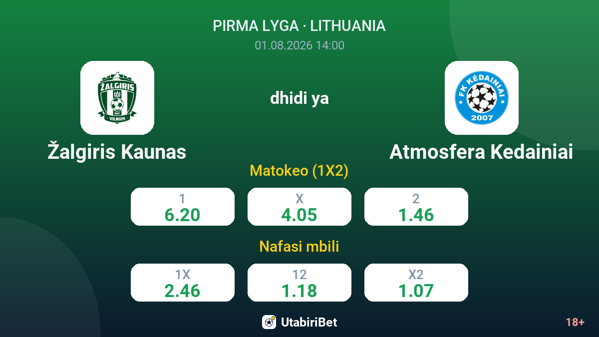 Žalgiris Kaunas vs Atmosfera Kedainiai — odds