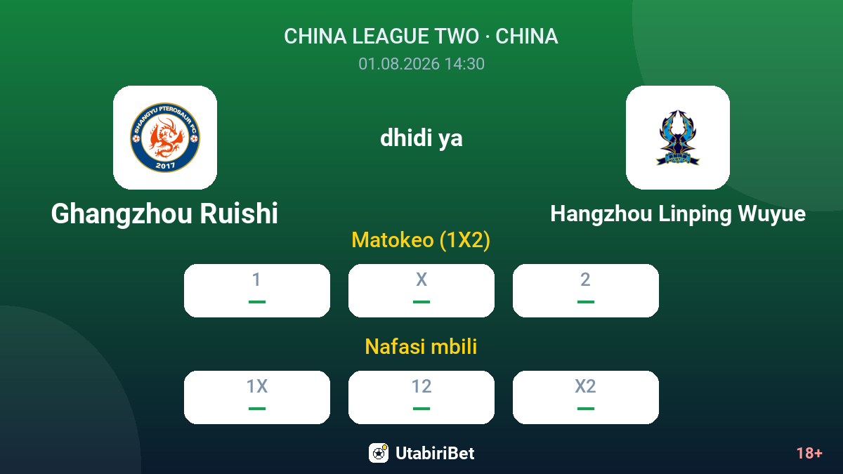 Ghangzhou Ruishi vs Hangzhou Linping Wuyue — odds