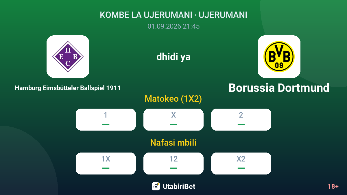 HEBK Hamburg vs Borussia Dortmund — odds