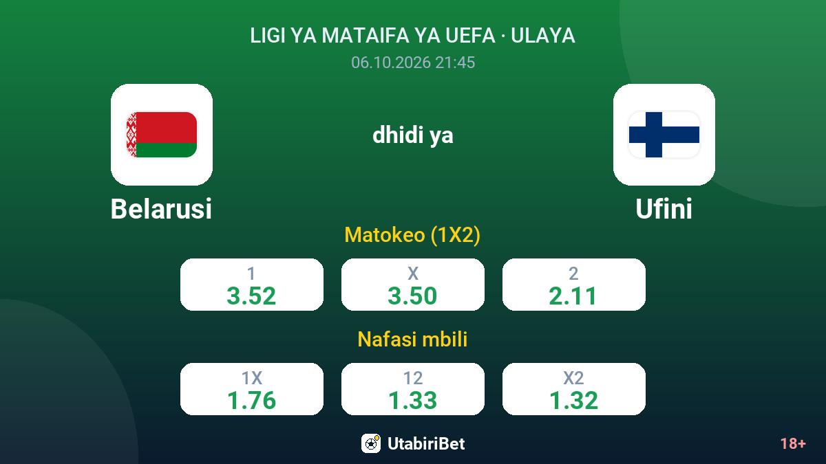 Belarusi vs Ufini — odds