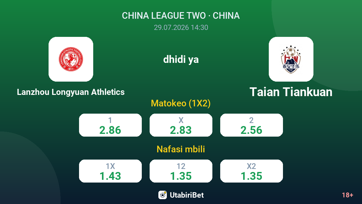 Lanzhou Longyuan Athletics vs Taian Tiankuan — odds