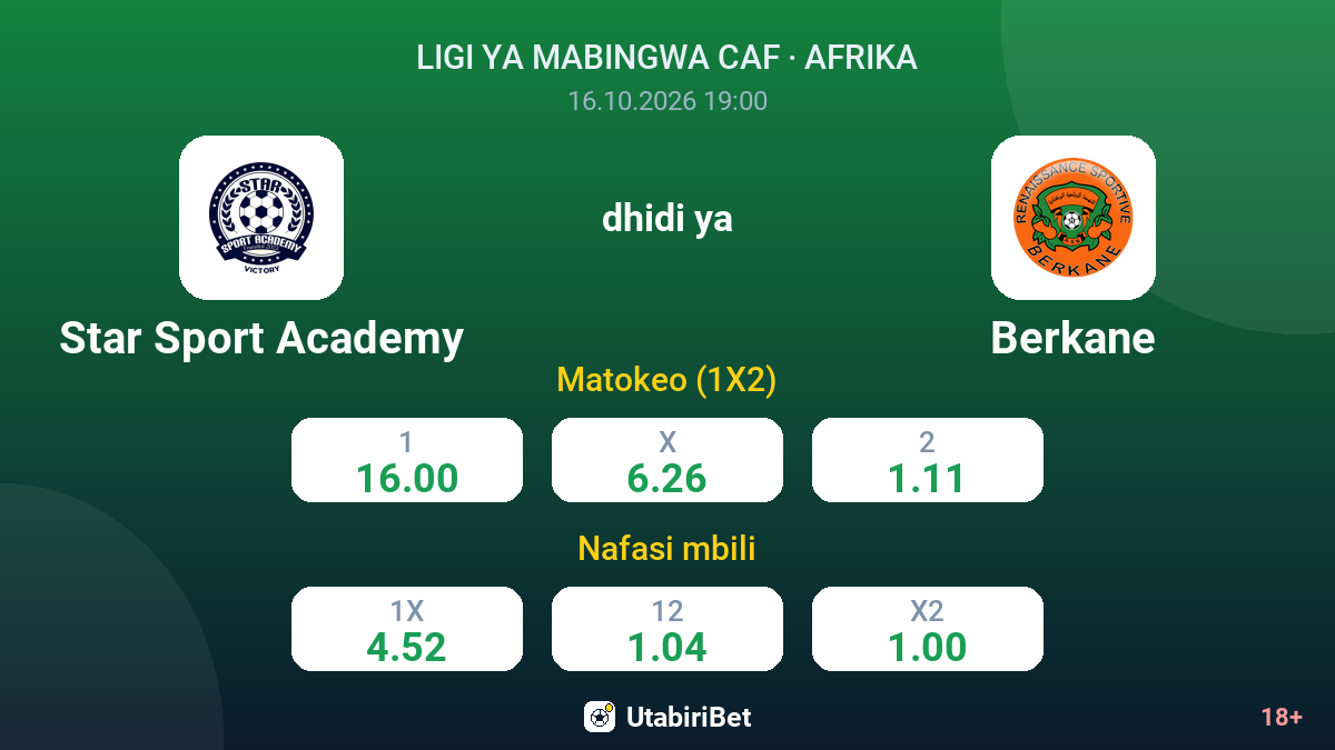 Star Sport Academy vs Berkane — odds