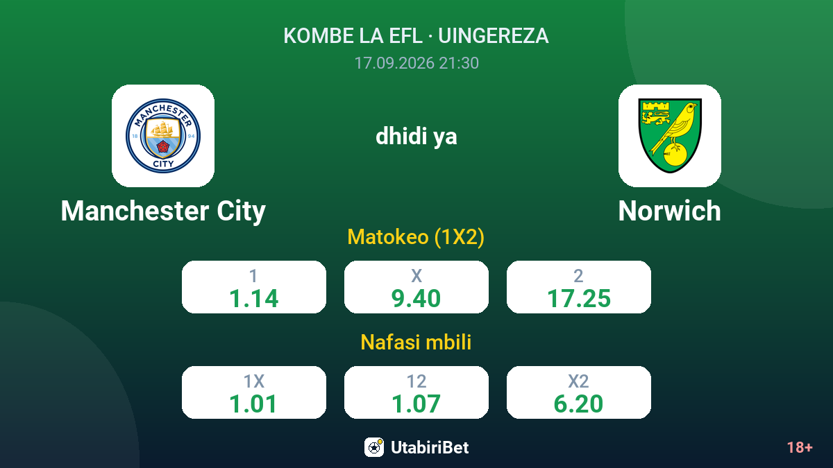 Manchester City vs Norwich — odds