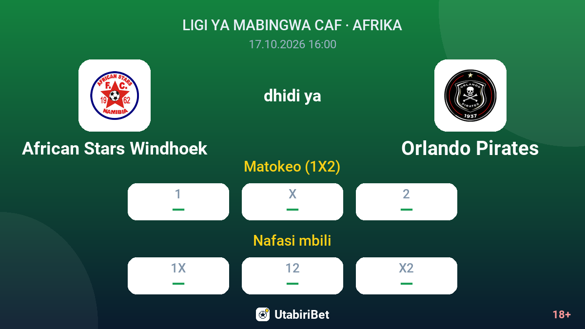 African Stars Windhoek vs Orlando Pirates — odds