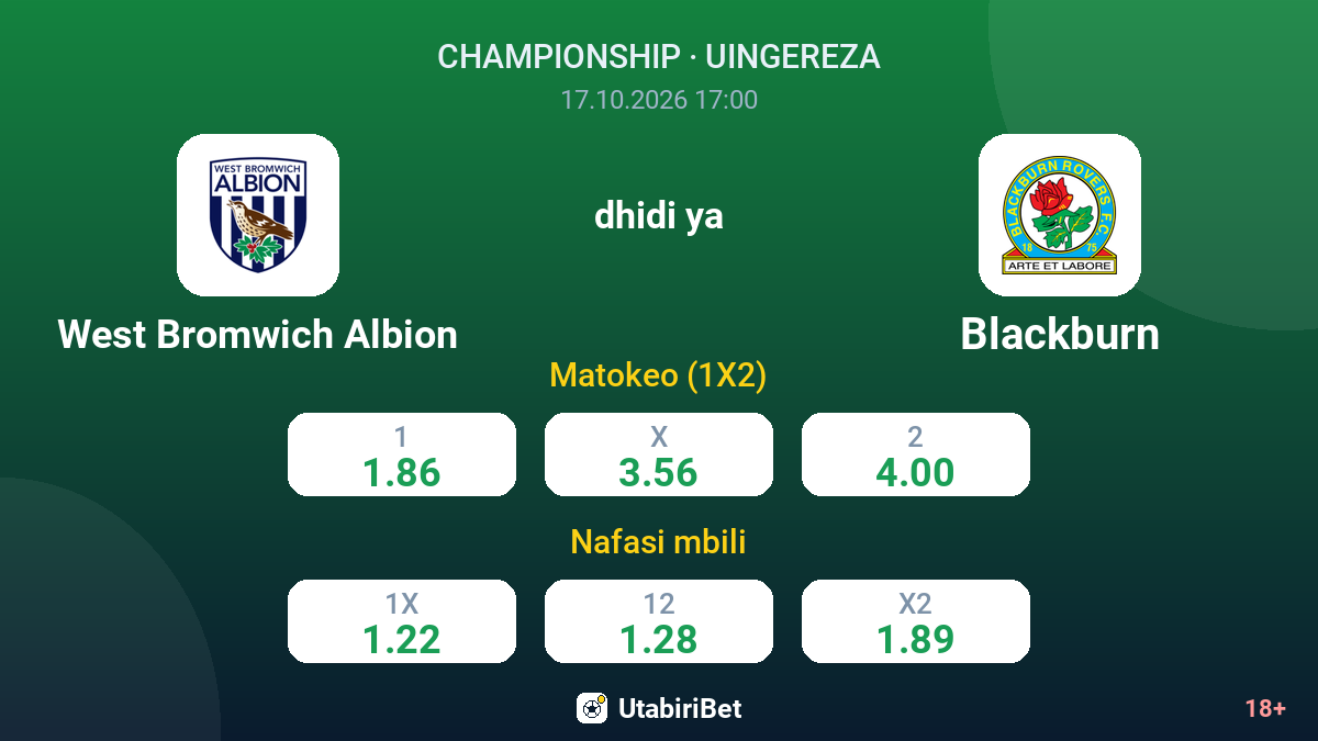 West Bromwich Albion vs Blackburn — odds