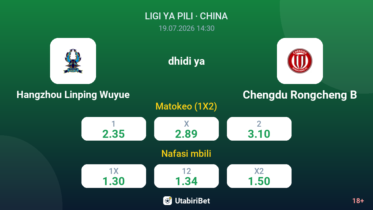 Hangzhou Linping Wuyue vs Chengdu Rongcheng B — odds