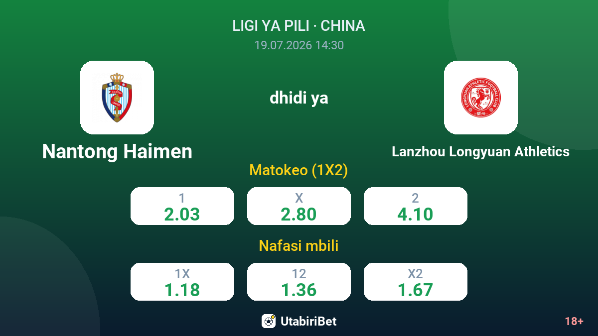 Nantong Haimen vs Lanzhou Longyuan Athletics — odds