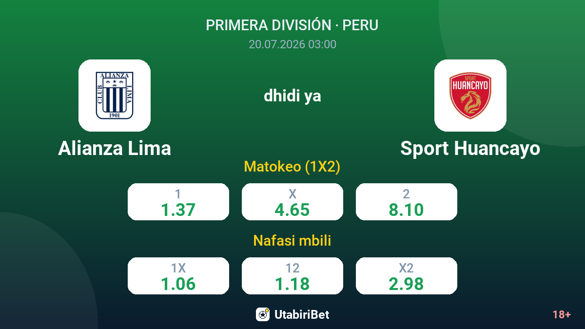 Alianza Lima vs Sport Huancayo — odds