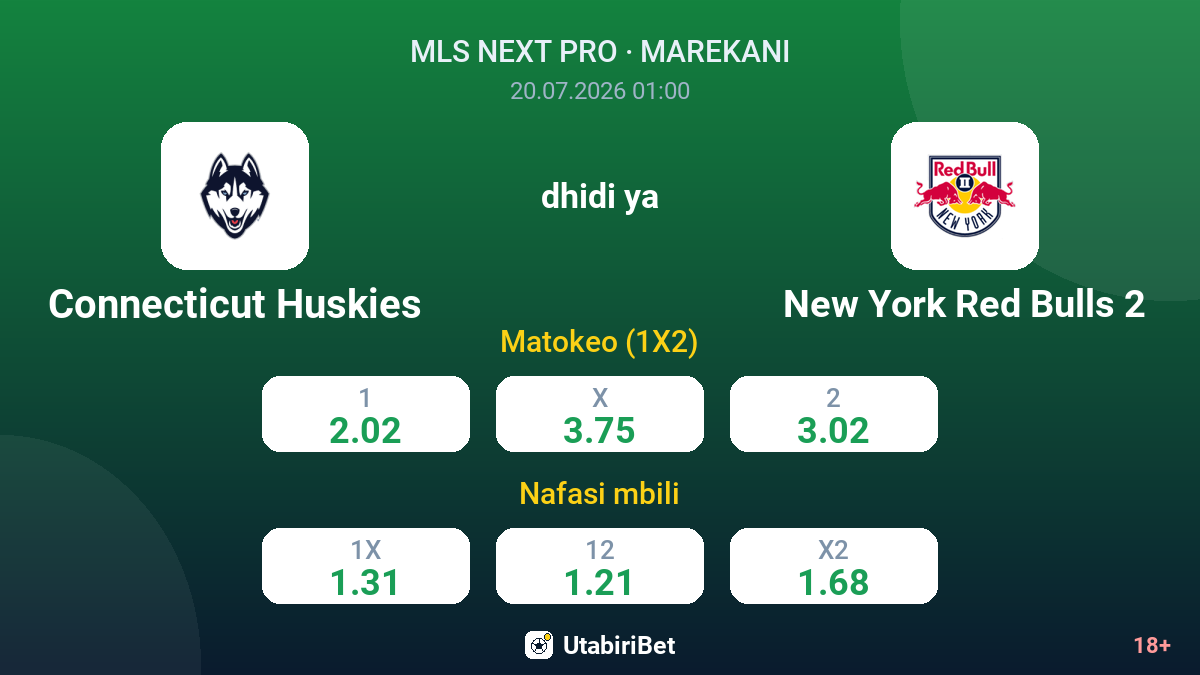 Connecticut Huskies vs New York Red Bulls 2 — odds