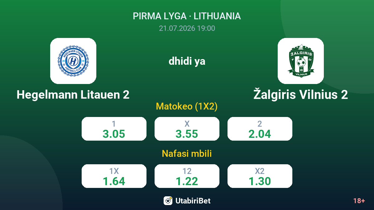 Hegelmann Litauen 2 vs Žalgiris Vilnius 2 — odds