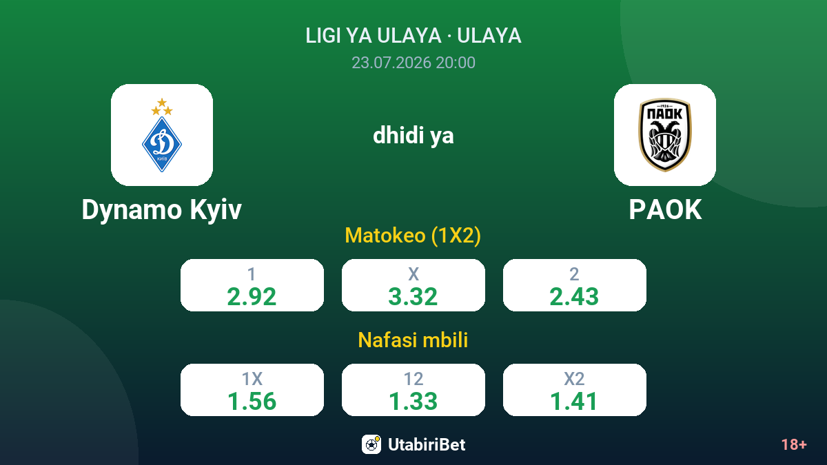 Dynamo Kyiv vs PAOK — odds
