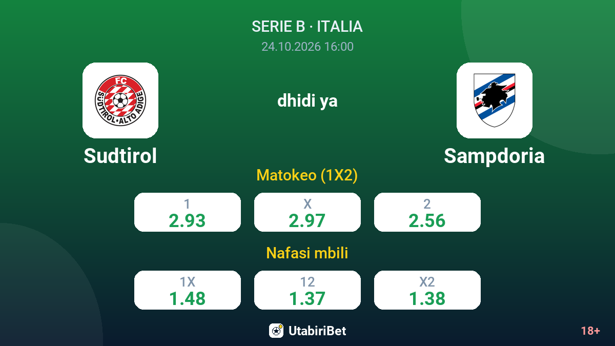 Sudtirol vs Sampdoria — odds