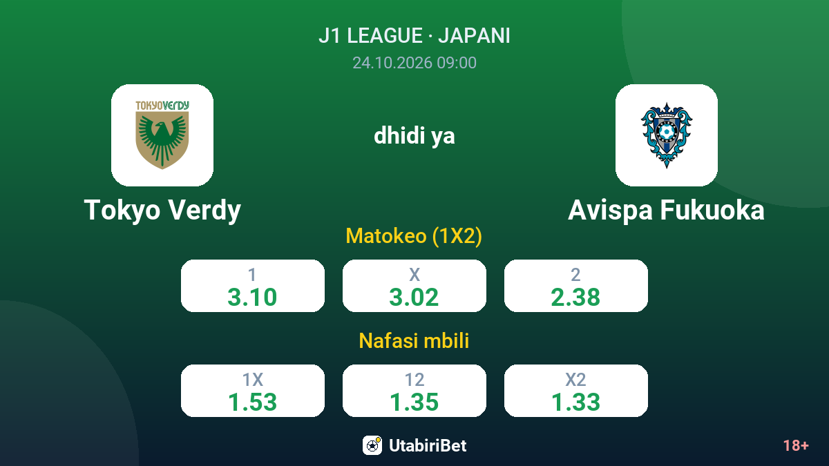 Tokyo Verdy vs Avispa Fukuoka — odds