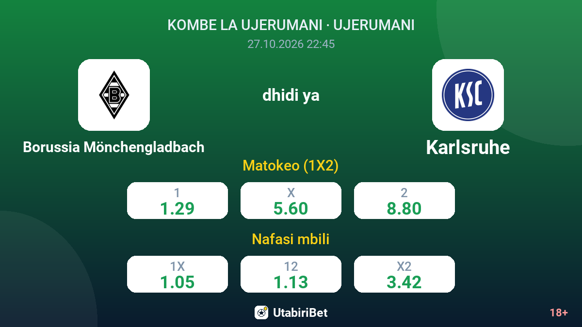 Borussia Mönchengladbach vs Karlsruhe — odds