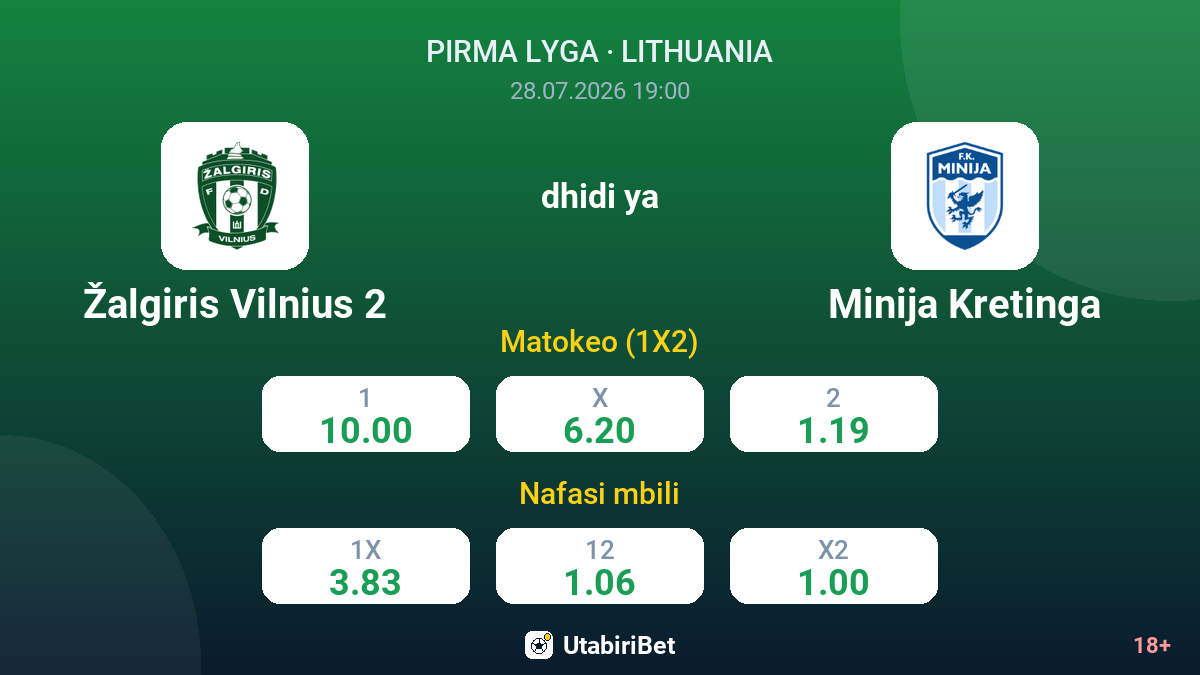 Žalgiris Vilnius 2 vs Minija Kretinga — odds